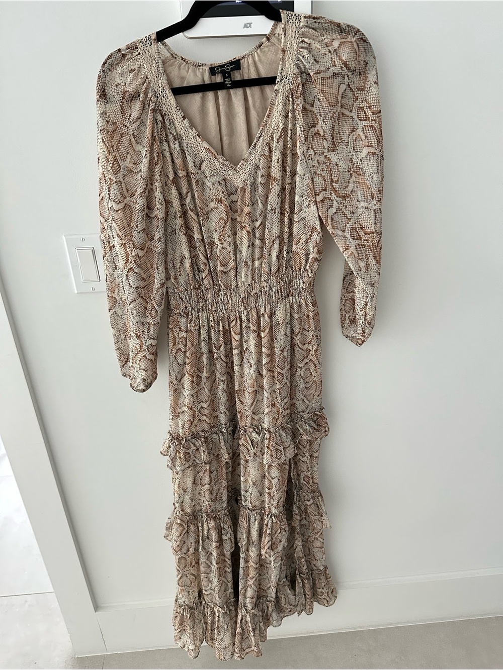 Jessica Simpson Beige Snake-Print Tiered Maxi Dress